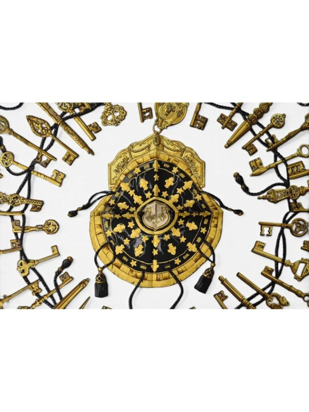 ★SOLD★ Hermes Carre 90 Scarf Key Pattern les Cles Vintage Black White - Picture 4 of 9